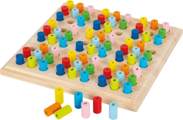 Sudoku de madera con cilindros de colores