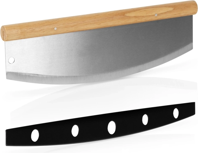 Cuchillo balancín de acero Vilde para pizza 35 × 12 cm con mango de bambú