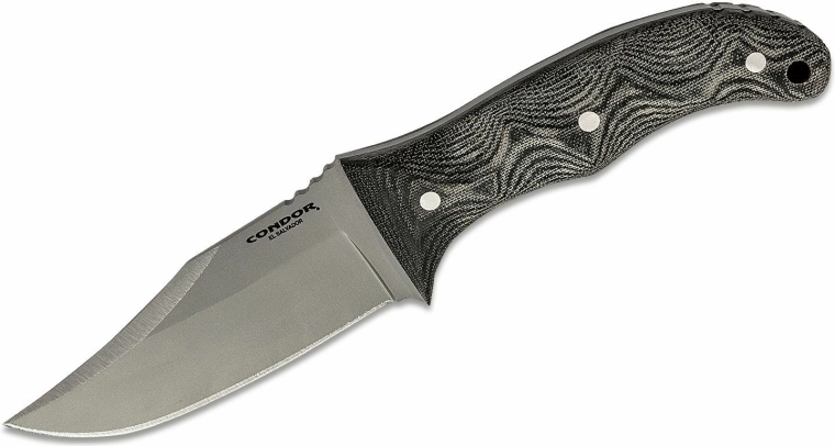 Condor Little Bowie – cuchillo outdoor más pequeño 11,7 cm, Micarta gris, funda de cuero