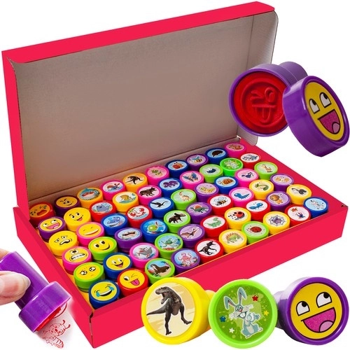Set de sellos para niños: 60 unidades, animales y emoticonos