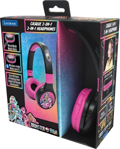 Lexibook auriculares infantiles plegables Bluetooth 2 en 1 MONSTER HIGH con limitación de volumen