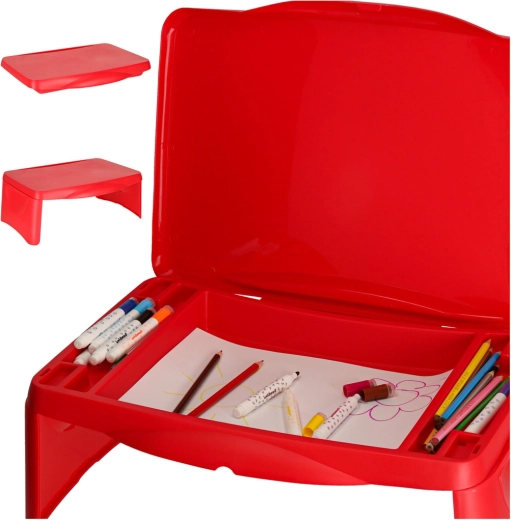 Mesa infantil plegable de viaje para el coche con compartimento de almacenamiento – Roja