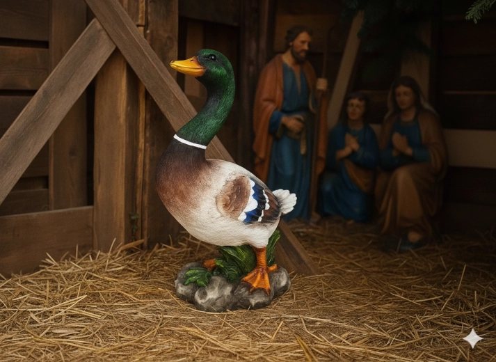 Estatua decorativa de pato de 38 cm para belén y jardín