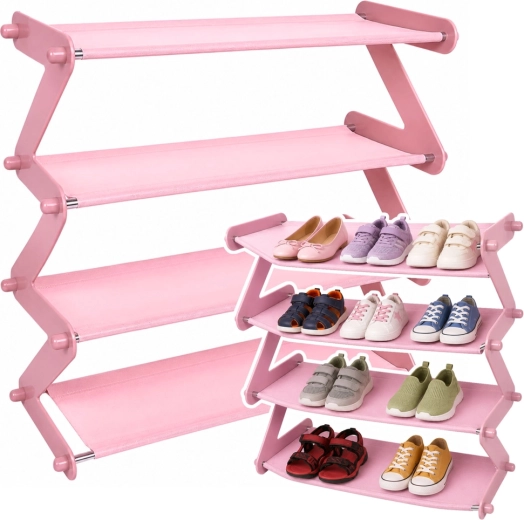 Estantería zapatero rosa independiente con 4 estantes