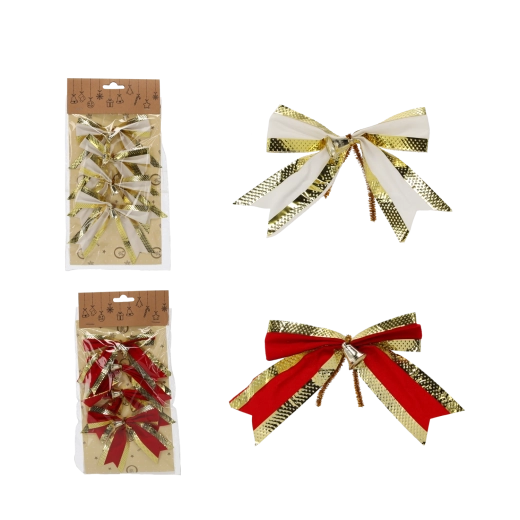 Set de lazos navideños de 10 cm rojo‑dorado (4 uds.)