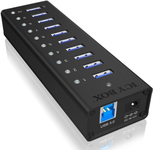 Icy Box hub USB 3.0 activo de 10 puertos con cuerpo de aluminio