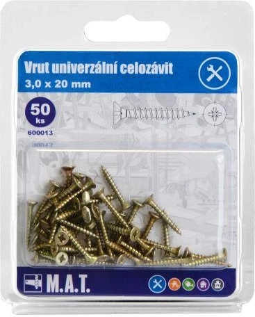 Tornillos universales de rosca completa 3,0 × 20 mm, galvanizados, 50 uds