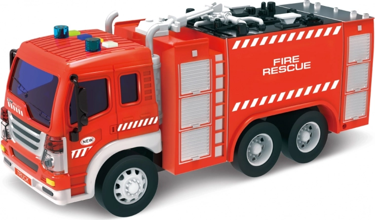 Camión de bomberos con rociador y efectos