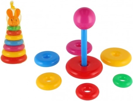 Pirámide apilable de plástico con anillos de colores 24 cm, en red, a partir de 12 meses