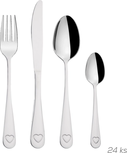 Cubiertos de acero inoxidable con motivo Corazón – set de 24 piezas
