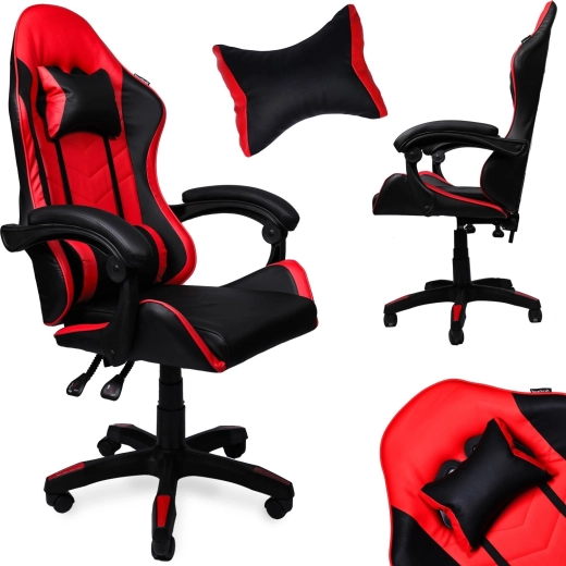 Sillón gaming giratorio de ecopiel negro y rojo