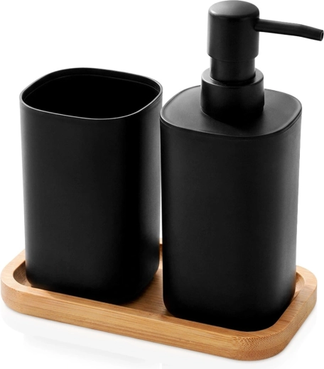 Set de baño Bathroom Solutions con dispensador y vaso 350 ml, negro, 3 piezas