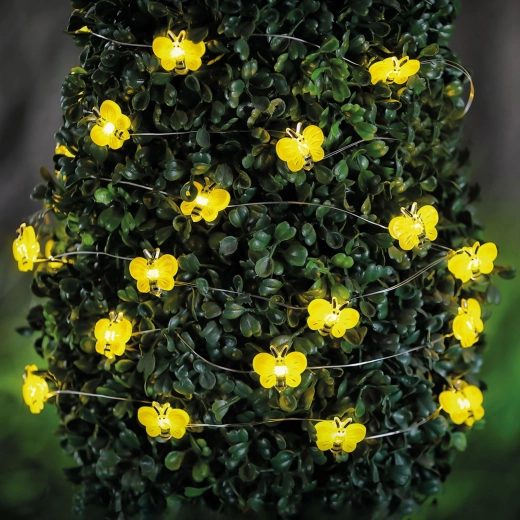 Cadena de luces LED solares con abejas, 2,4 m, 25 LED, blanco cálido