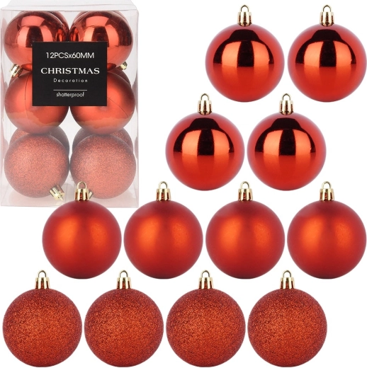 Adornos navideños irrompibles rojos 6 cm – set de 12 uds.