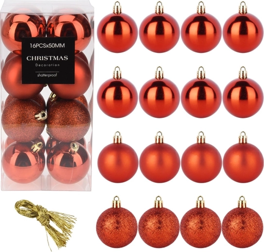 Bolas navideñas rojas irrompibles 5 cm, set de 16 uds.