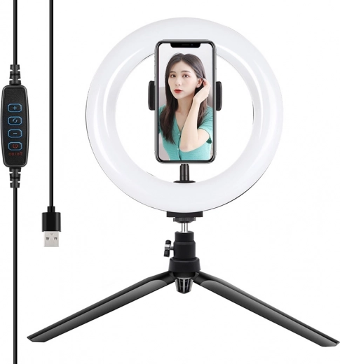 Luz LED de anillo Puluz de 20 cm con trípode y soporte para teléfono