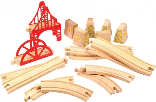 Juego de puente de tren de madera de 18 piezas Bigjigs Rail