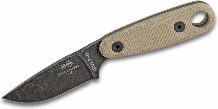 ESEE Izula II cuchillo de hoja fija negro con empuñadura de micarta y funda