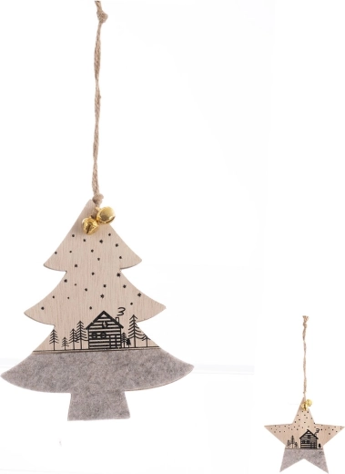 Adorno navideño colgante de madera y fieltro beige 11 × 13 cm (2 variantes)