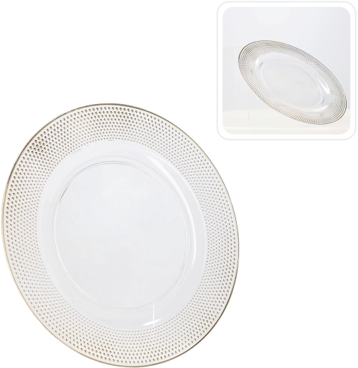 Bajoplato redondo transparente con detalle dorado 33 cm (6 uds)