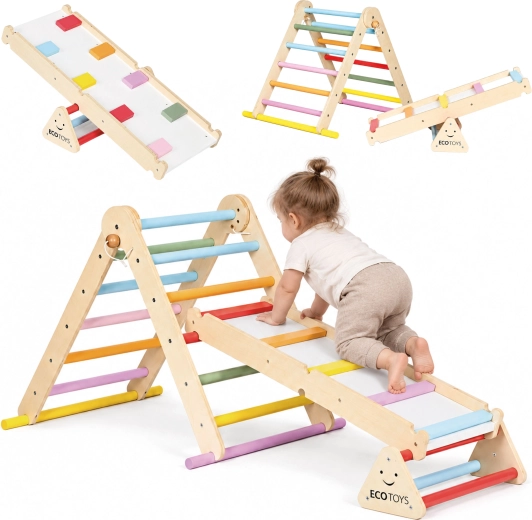 Trepa infantil Montessori de madera Luna con tablero de doble cara ECOTOYS