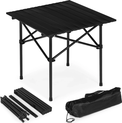 Mesa de camping plegable 53 × 55 cm con bolsa, negra