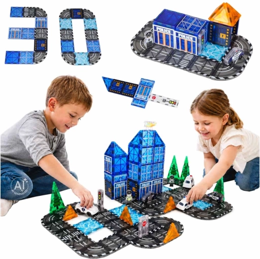 Bloques de construcción 3D magnéticos Policía – 91 piezas