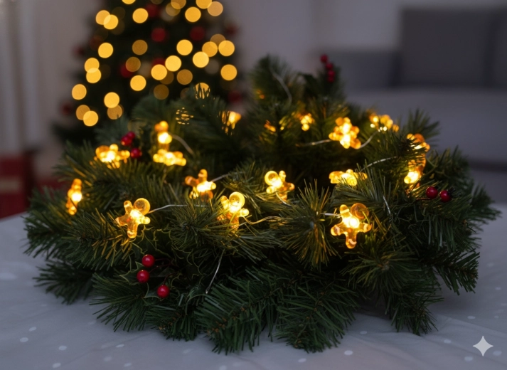 Guirnalda luminosa LED de hombrecitos de jengibre, 20 LED, a pilas