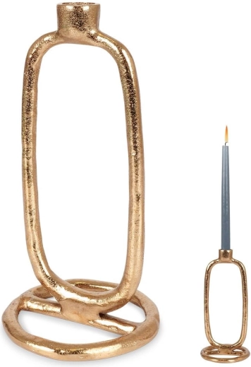 Candelabro dorado de aluminio para vela larga 24 cm