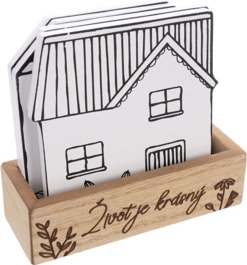 Posavasos de madera en forma de casita blancos, 4 uds.