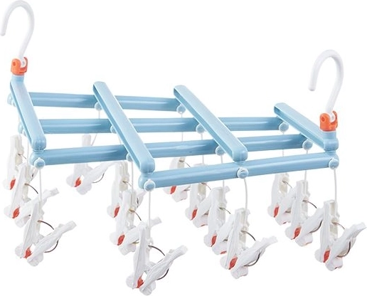 Tendedero plegable colgante con pinzas, 14 clips, azul claro