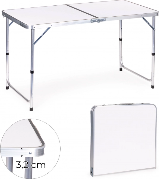 Mesa turística plegable MultiGarden, tablero blanco 120 × 60 cm