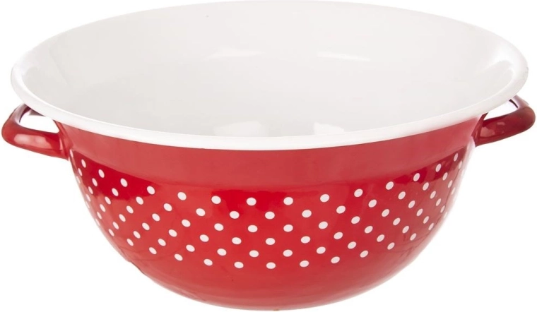 Bol de cocina esmaltado con asas rojo con lunares 34 cm, 9 l