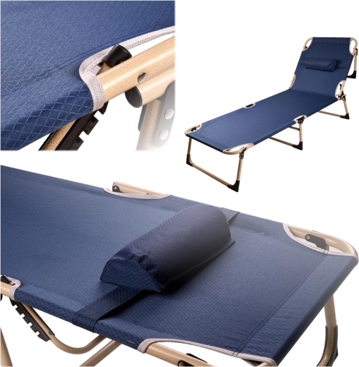 Tumbona turística plegable LUARO con respaldo ajustable de 193 cm – Azul marino