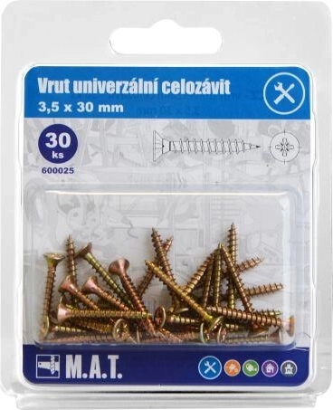 Tornillos universales de rosca completa 3,5 × 30 mm, galvanizados, 30 uds.