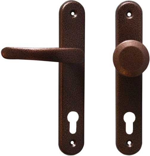 Herraje de puerta MICHAELA con manilla y pomo fijo, distancia entre ejes 90, color cobre