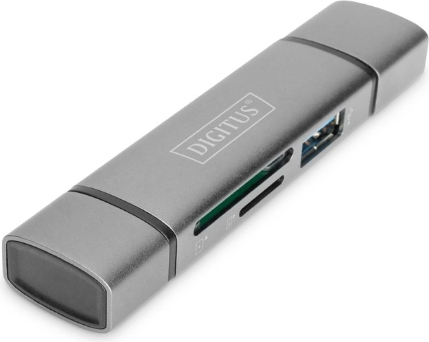 Lector de tarjetas de 3 puertos USB Tipo C/ USB 3.0 SuperSpeed SD Micro SD Digitus gris
