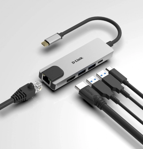 Hub D-Link USB‑C 5 en 1 con HDMI, USB 3.0 y Ethernet gigabit