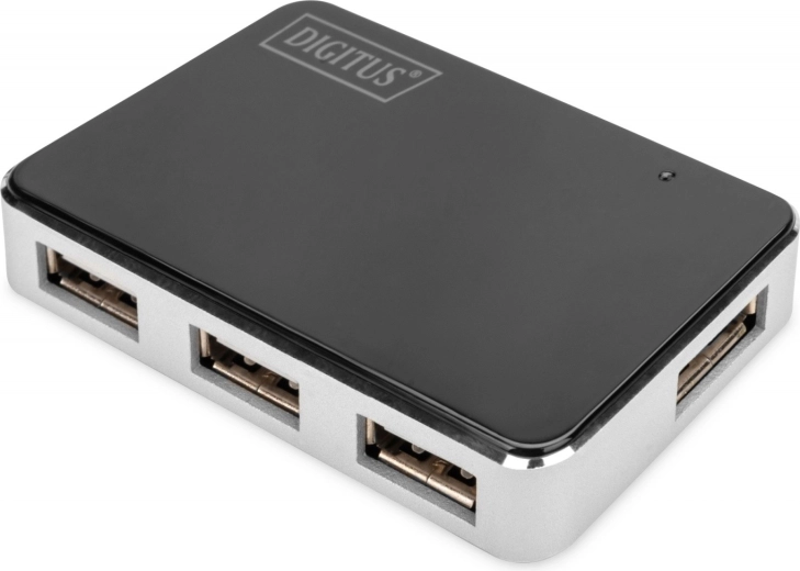 Hub USB 2.0 activo de 4 puertos negro‑plata DIGITUS