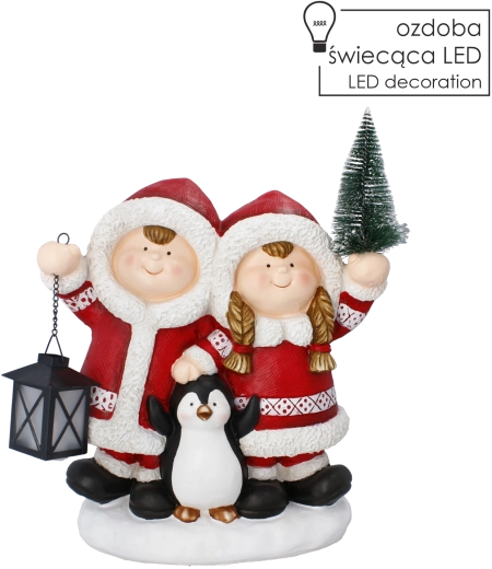 Figura decorativa navideña de niños con farol con iluminación LED - 1 pieza