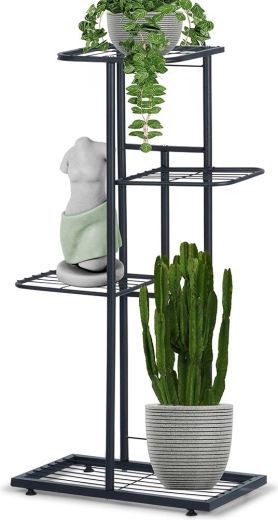 Soporte para flores metálico negro de 4 niveles 80 cm