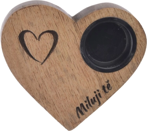 Portavelas con forma de corazón de madera de mango “Te amo”