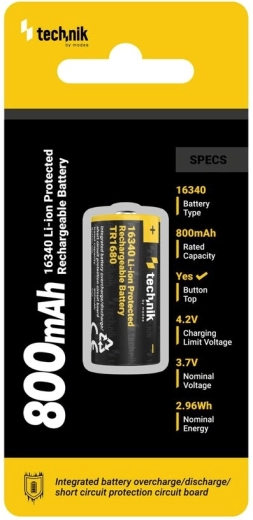 Batería recargable 16340 (RCR123) 800 mAh 3,7 V
