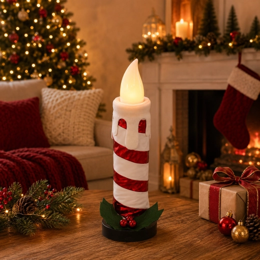 Decoración LED navideña en forma de vela, blanca y roja, 60 cm