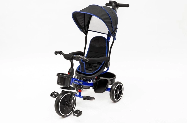 Triciclo Bauerkraft 2 en 1 con asiento giratorio y capota, azul marinero