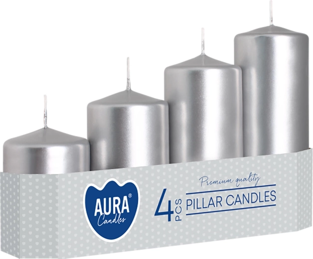 Velas de Adviento escalonadas metálicas plateadas - 4 unidades