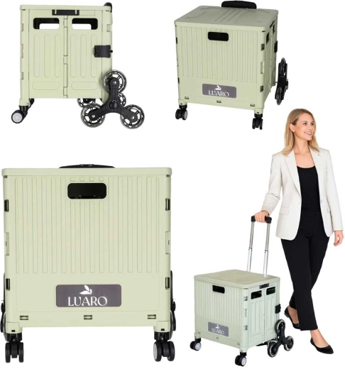 Carro de compra plegable LUARO 32 l con ruedas para escaleras y tapa