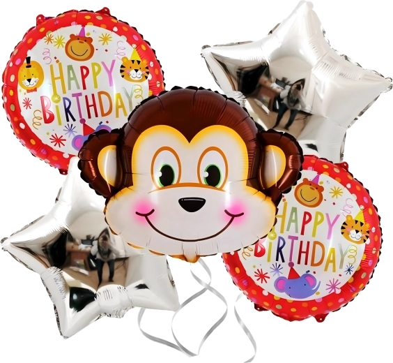 Set de globos de cumpleaños mono, animalitos, 5 uds