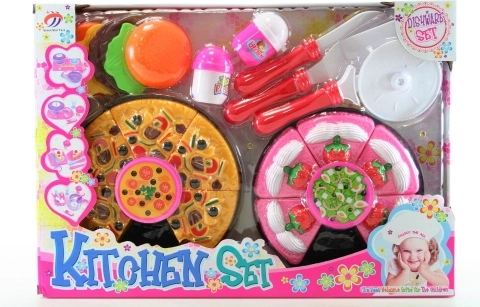 Juego de vajilla y comida de plástico para niños