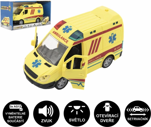 Ambulancia de plástico con luz y sonido, 20 cm